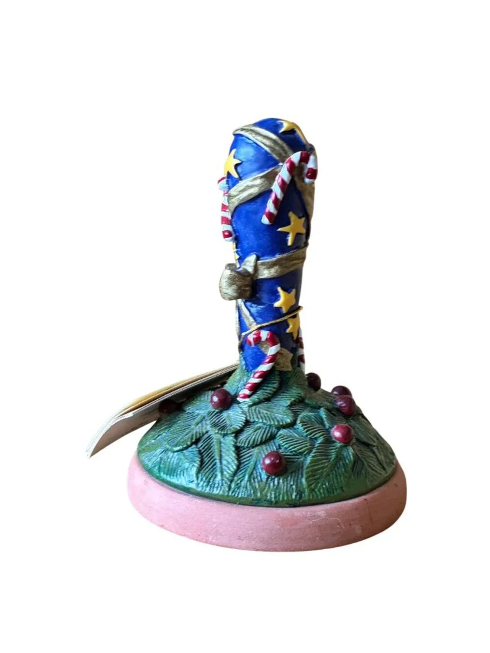 VINTAGE Shaker Hearth Cookie Press Blue Gold Stars Candy Cane Terracotta Handle